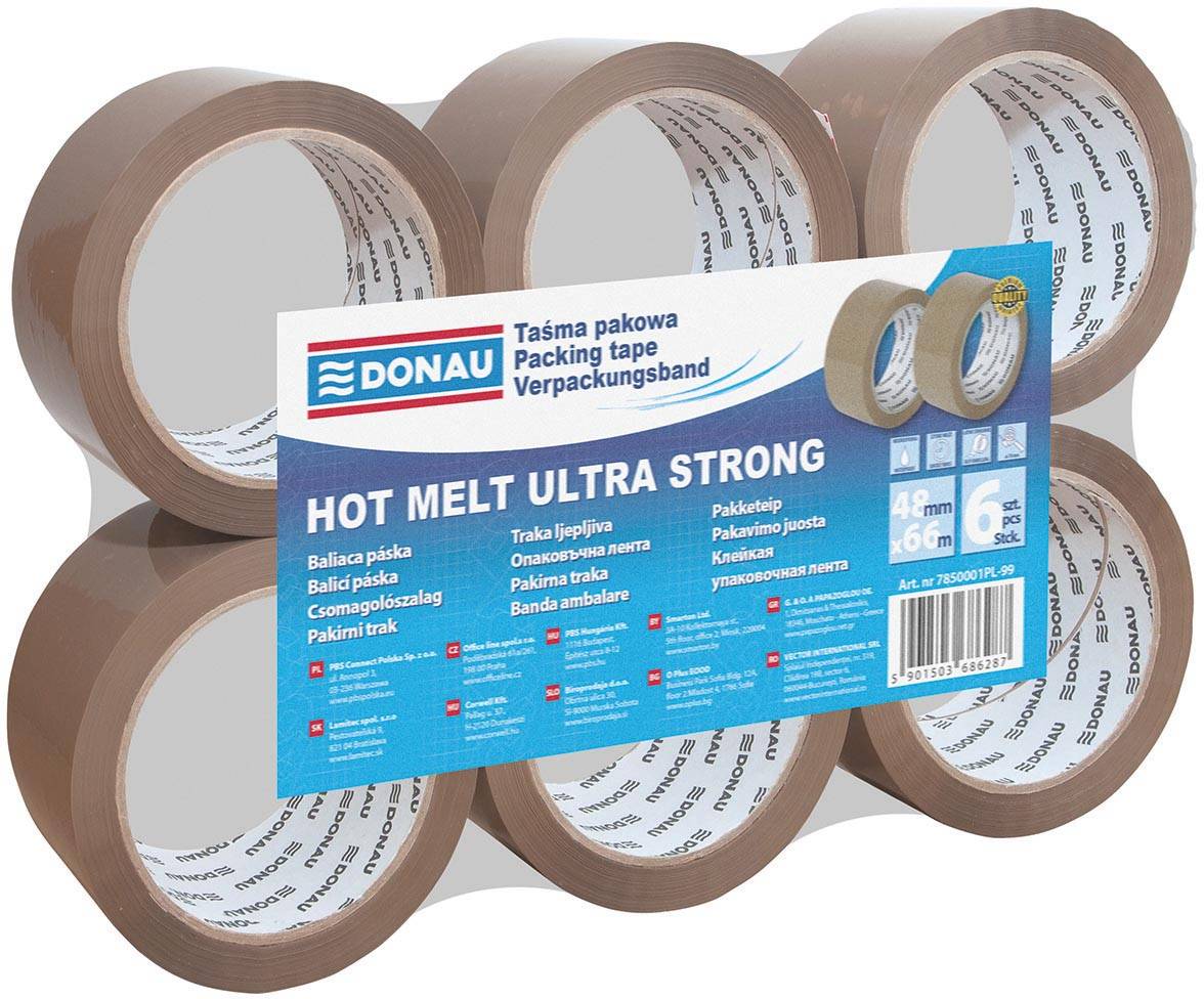 DONAU verpakkingsplakband Hot-Melt, 50 micron, 48 mm x 66 m, bruin