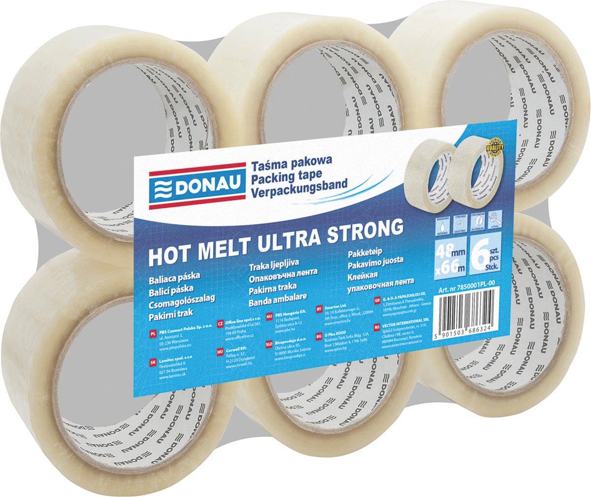 DONAU verpakkingsplakband Hot-Melt, 50 micron, 48 x 66 m, transparant