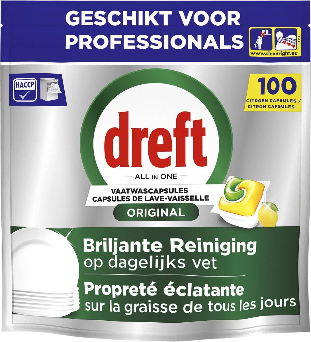 Dreft Pro Original vaatwastabletten, Lemon, pak van 100 capsules