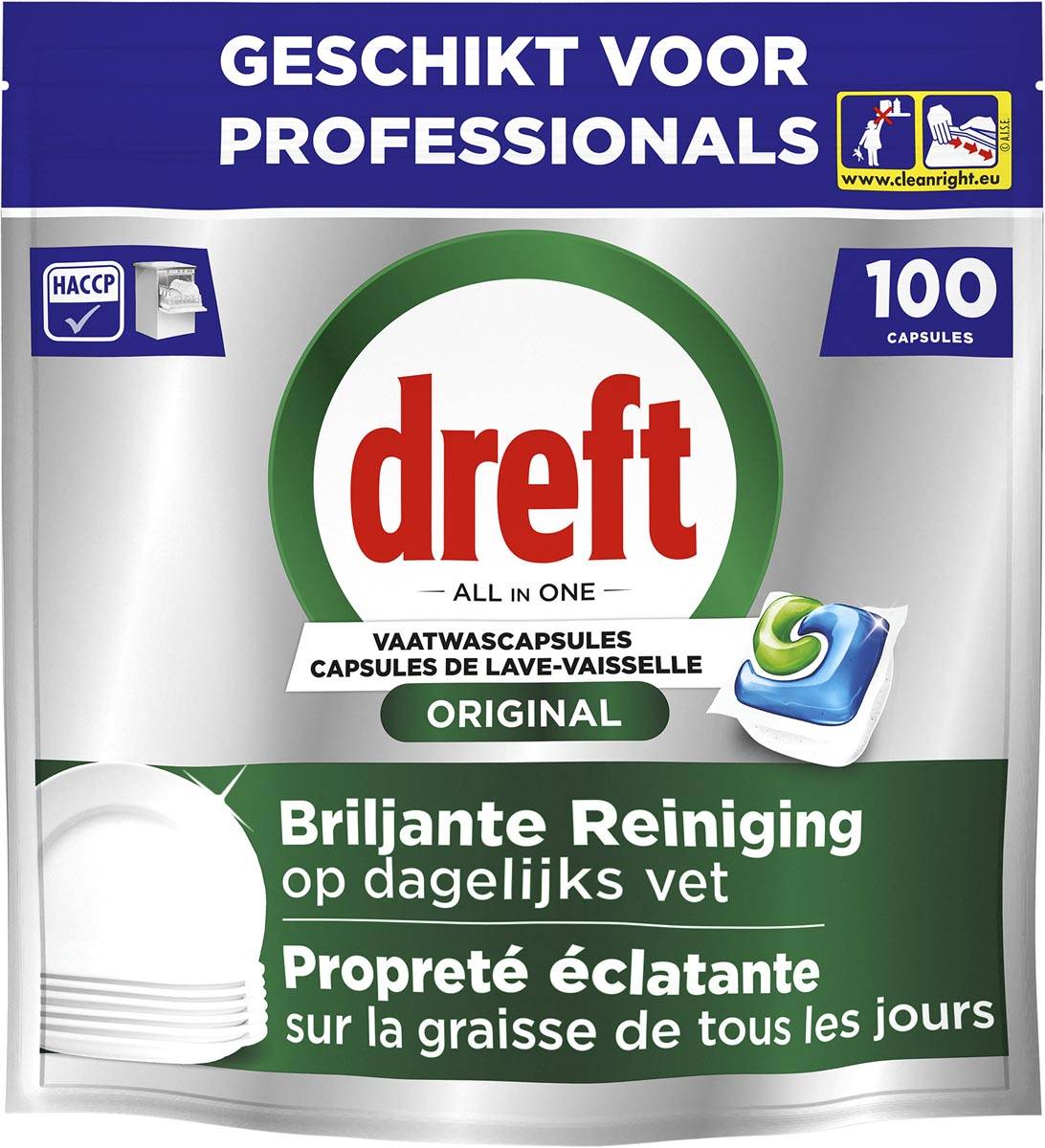 Dreft Pro Original vaatwastabletten, Regular, pak van 100 capsules