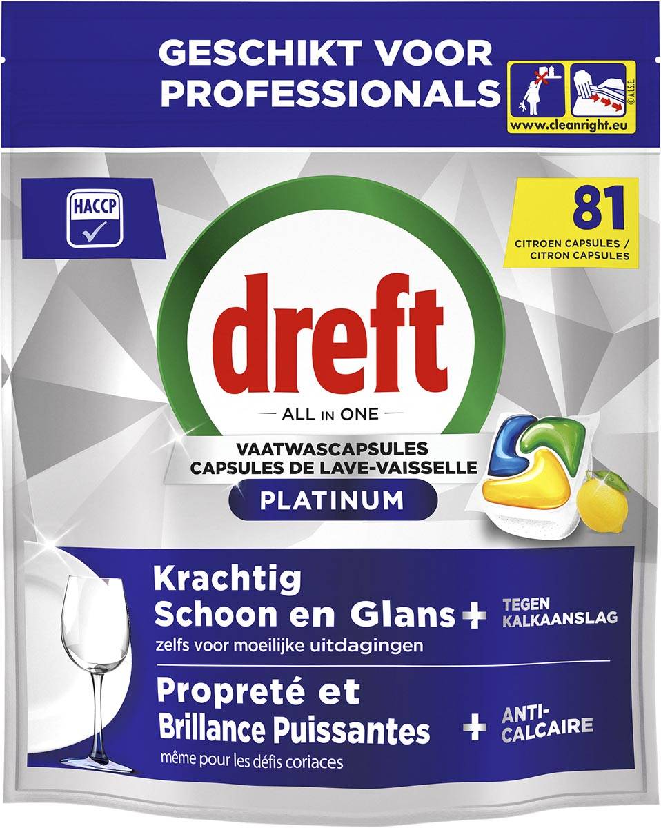 Dreft Pro Platinum vaatwastabletten, Lemon, pak van 81 capsules