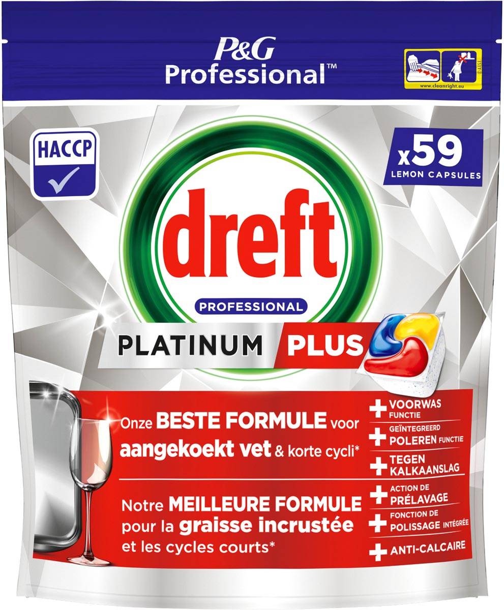 Dreft vaatwasmiddel Platinum Plus Lemon, pak van 59 capsules