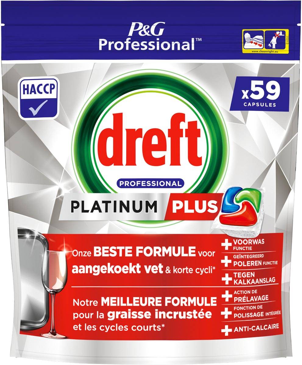 Dreft vaatwasmiddel Platinum Plus Regular, pak van 59 capsules