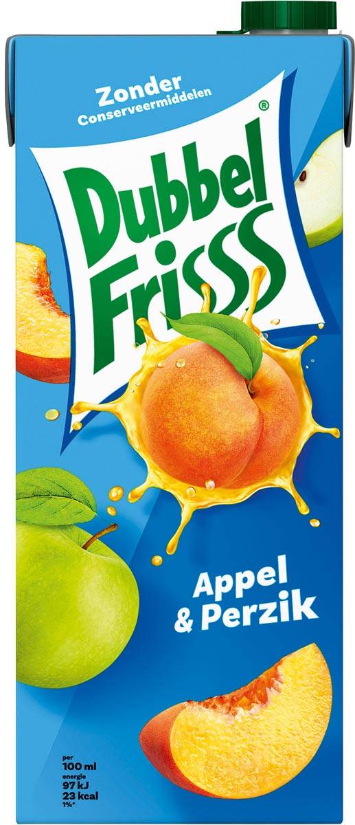 Dubbelfrisss Appel & Perzik 1,5 l, pak van 8 stuks