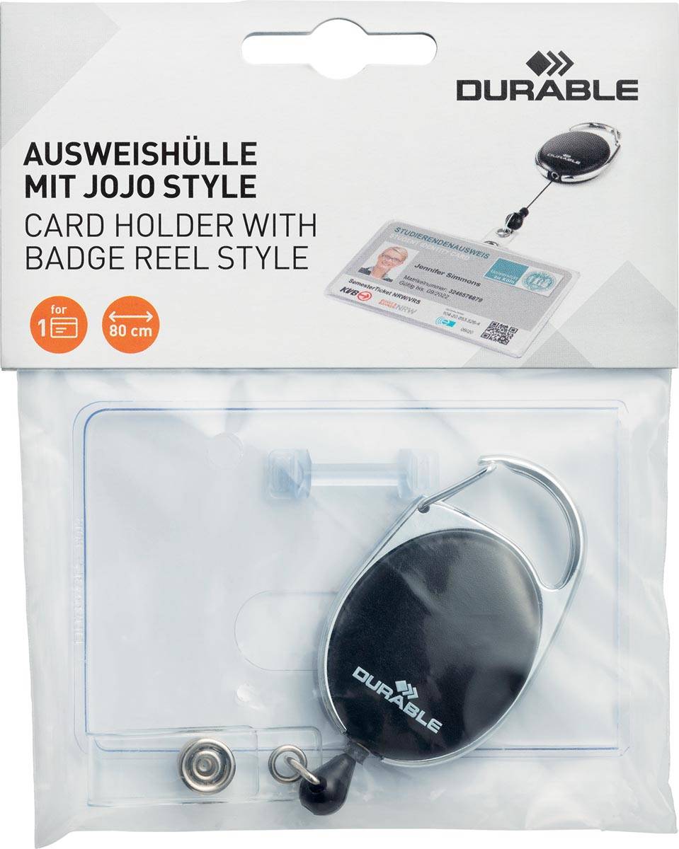 Durable flexibele kaarthouder met afrolmechanisme style, zwart