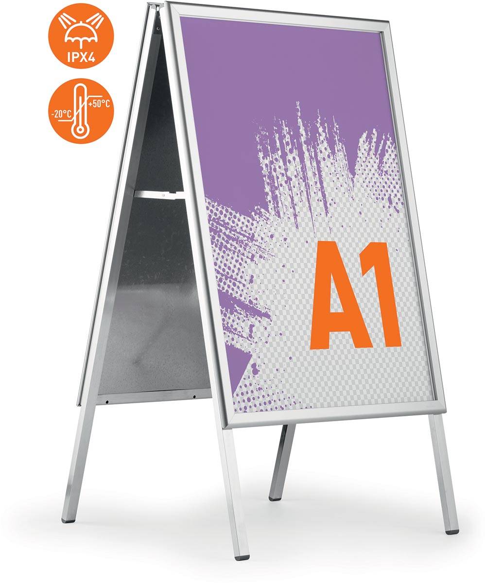 Durable stoepbord Fold, uit aluminium, zilver, ft A1