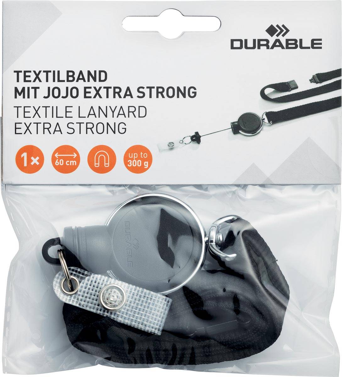 Durable textielkoord met afrolmechanisme Extra Strong, zwart