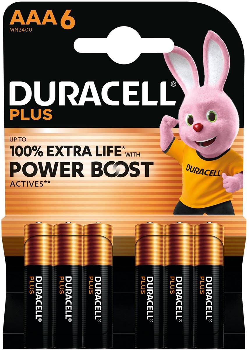 Duracell batterij Plus 100% AAA, blister van 6 stuks