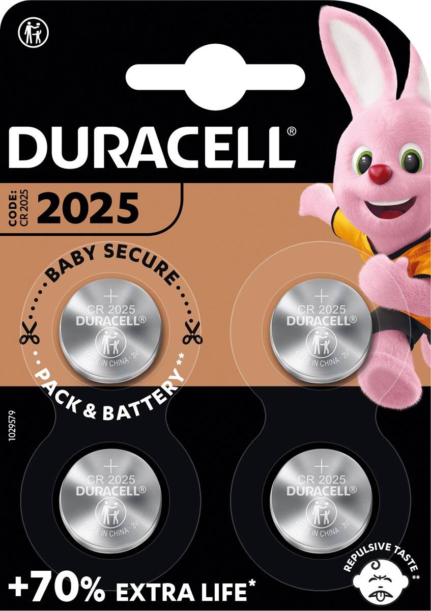 Duracell knoopcel Specialty Electronics CR2025, blister van 4 stuks