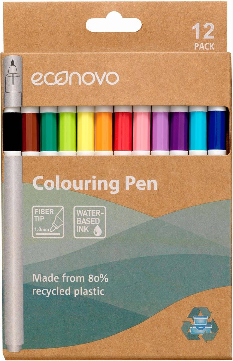 Econovo viltstiften, set van 12 stuks, geassorteerde kleuren