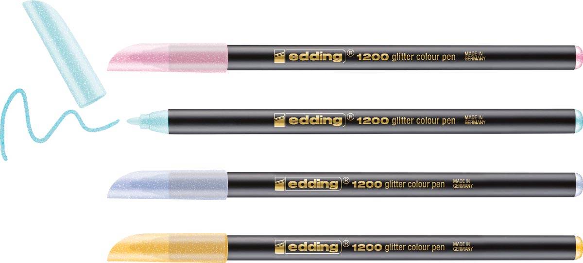 Edding glitter viltstift e-1200, assorti pastel, set van 4 stuks