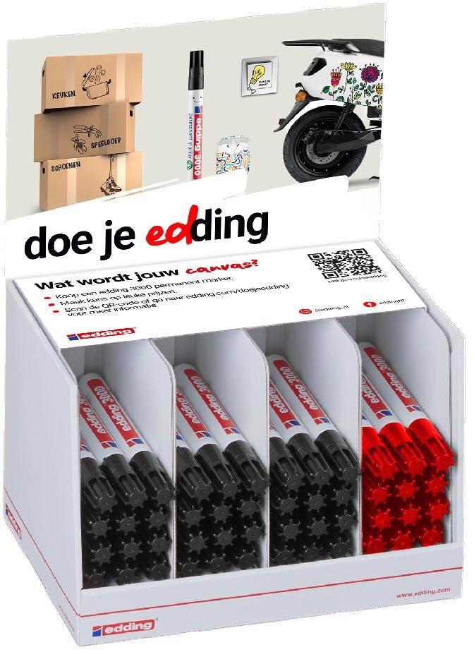 Edding permanent marker 3000, zwart en rood, display van 48 stuks