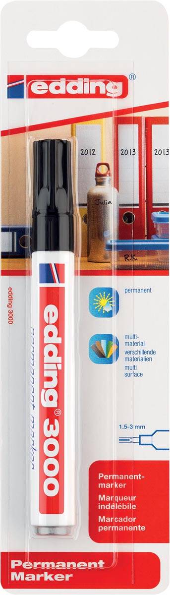 Edding permanent marker 3000 zwart, op blister