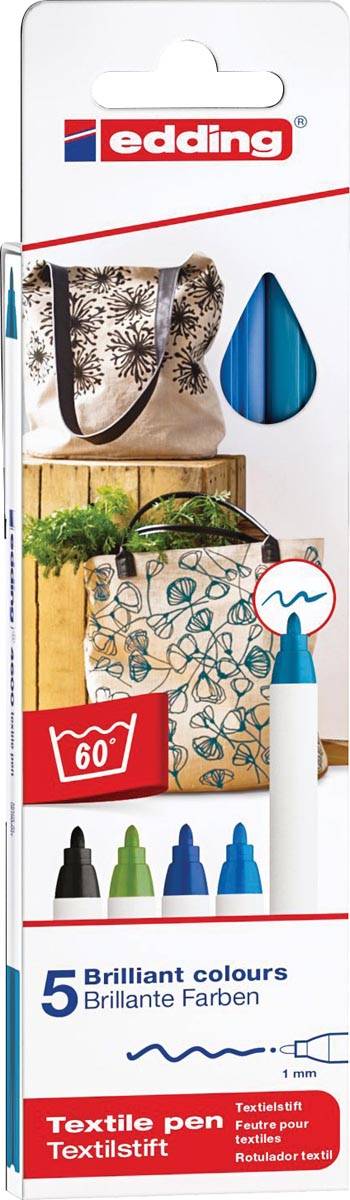 Edding textielstift 4600, set van 5 stuks in geassorteerde koude kleuren