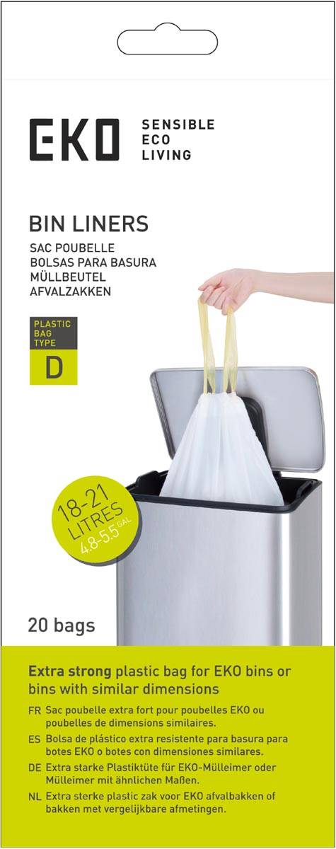 Eko vuilniszakken met trekbandsluiting, 18-21 liter, wit,  1 rol, 20 zakken