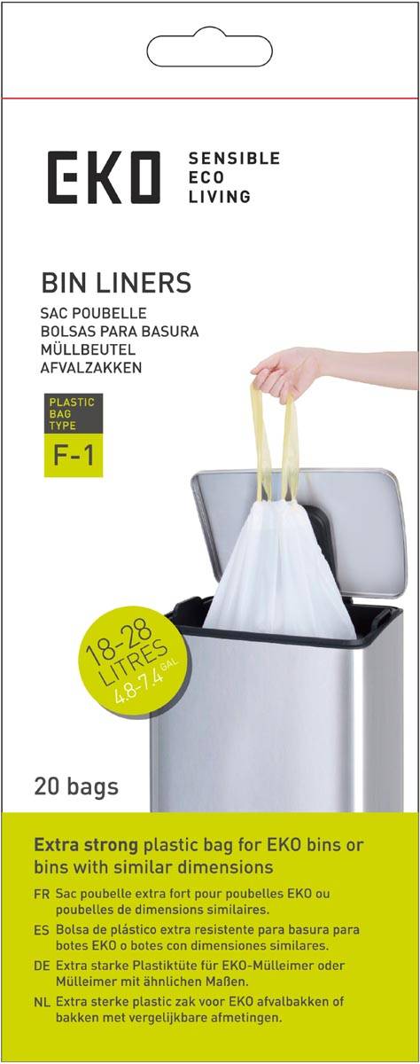 Eko vuilniszakken met trekbandsluiting, 18-28 liter, wit,  1 rol, 20 zakken