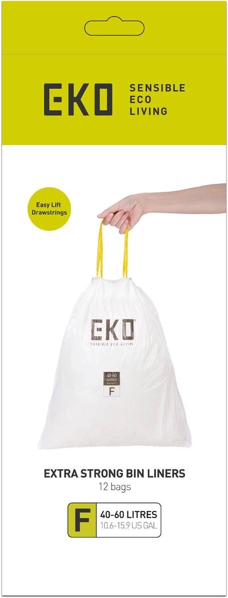 Eko vuilniszakken met trekbandsluiting, 40-60 liter, wit,  1 rol, 12 zakken
