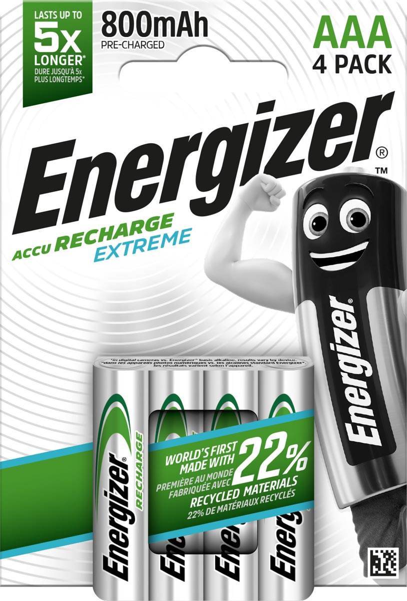 Energizer herlaadbare batterijen Extreme AAA, blister van 4 stuks