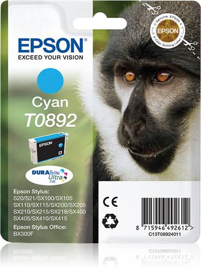 Epson Monkey Singlepack Cyan T0892 DURABrite Ultra Ink