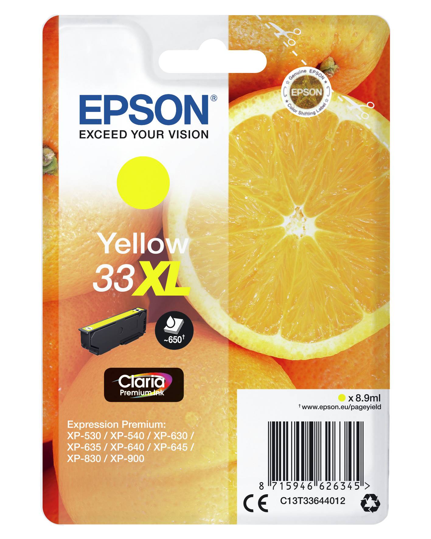 Epson Oranges Singlepack Yellow 33XL Claria Premium Ink