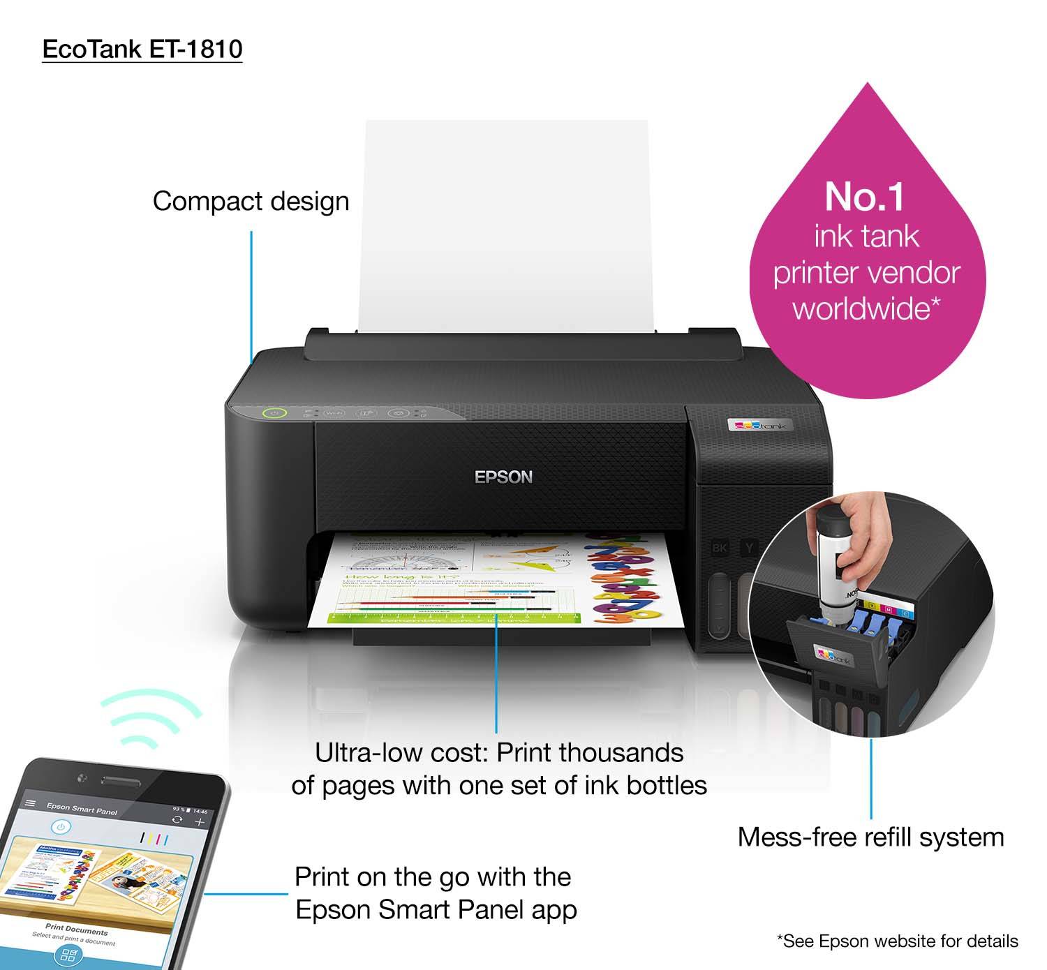 Epson EcoTank ET-1810 A4 Wi-Fi-printer met inkttank, inclusief tot 3 jaar inkt