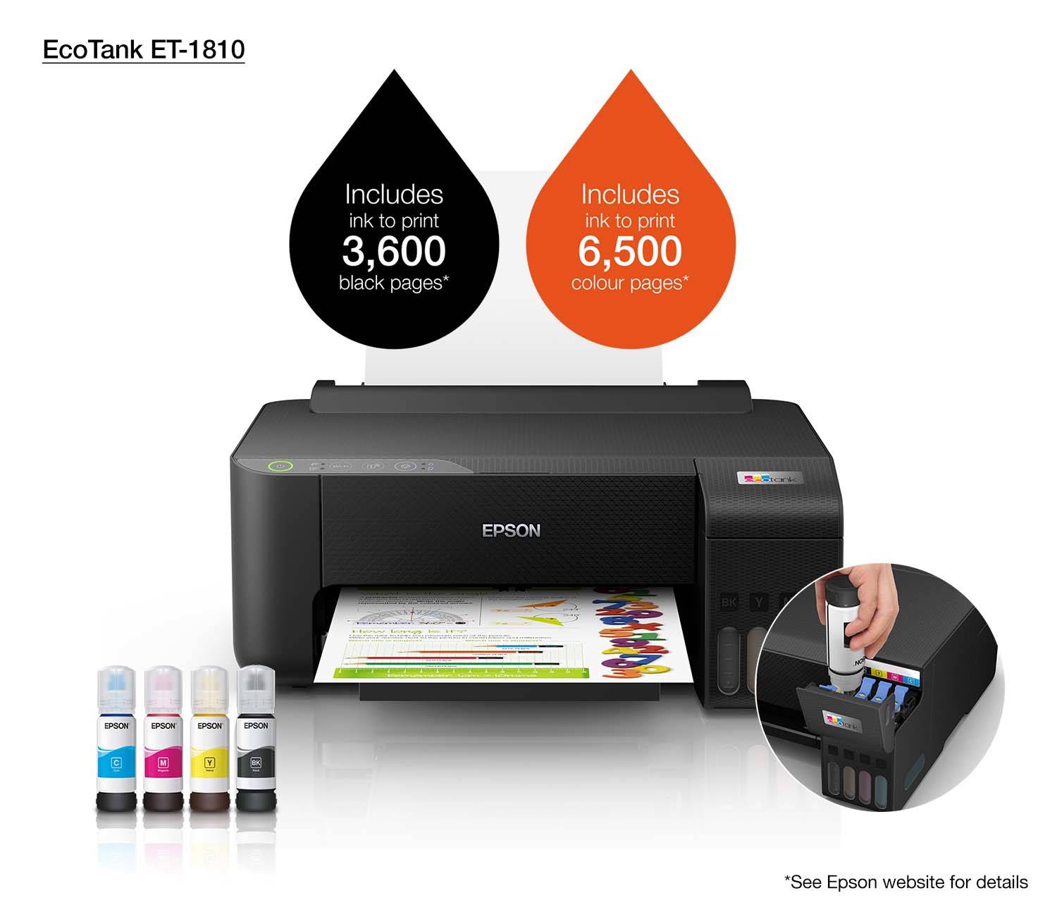 Epson EcoTank ET-1810 A4 Wi-Fi-printer met inkttank, inclusief tot 3 jaar inkt