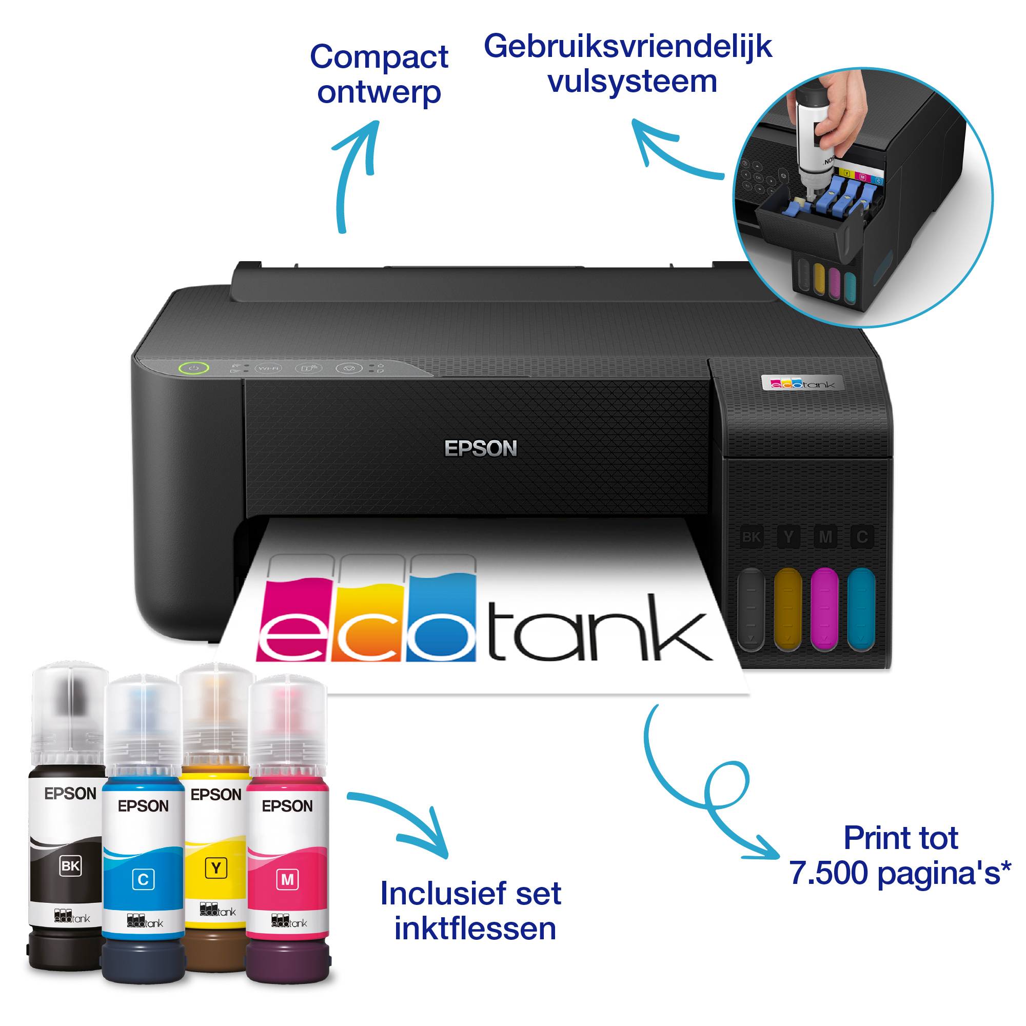 Epson EcoTank ET-1810 A4 Wi-Fi-printer met inkttank, inclusief tot 3 jaar inkt