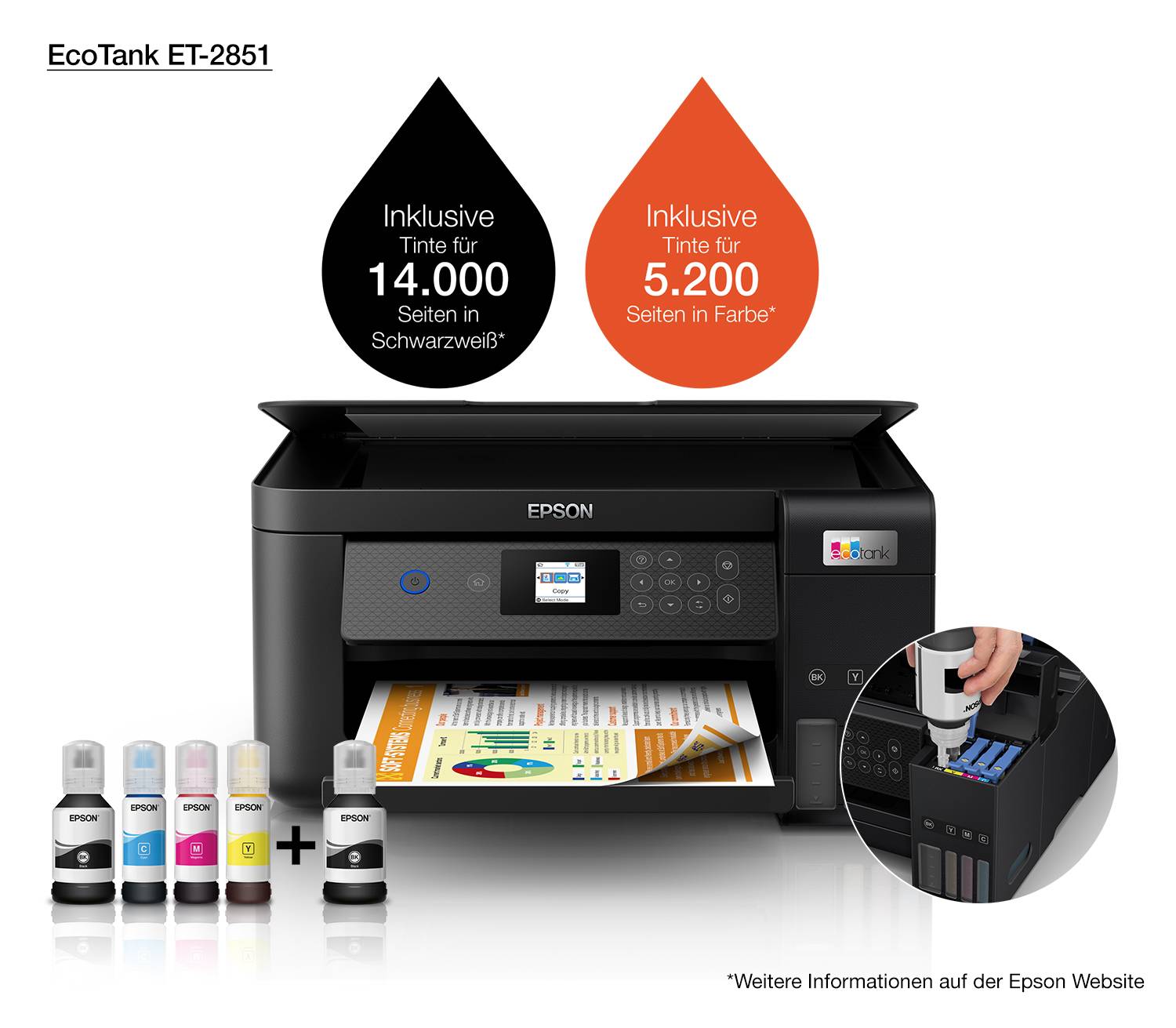 Epson EcoTank ET-2851 A4 multifunctionele Wi-Fi-printer met inkttank, inclusief tot 3 jaar inkt