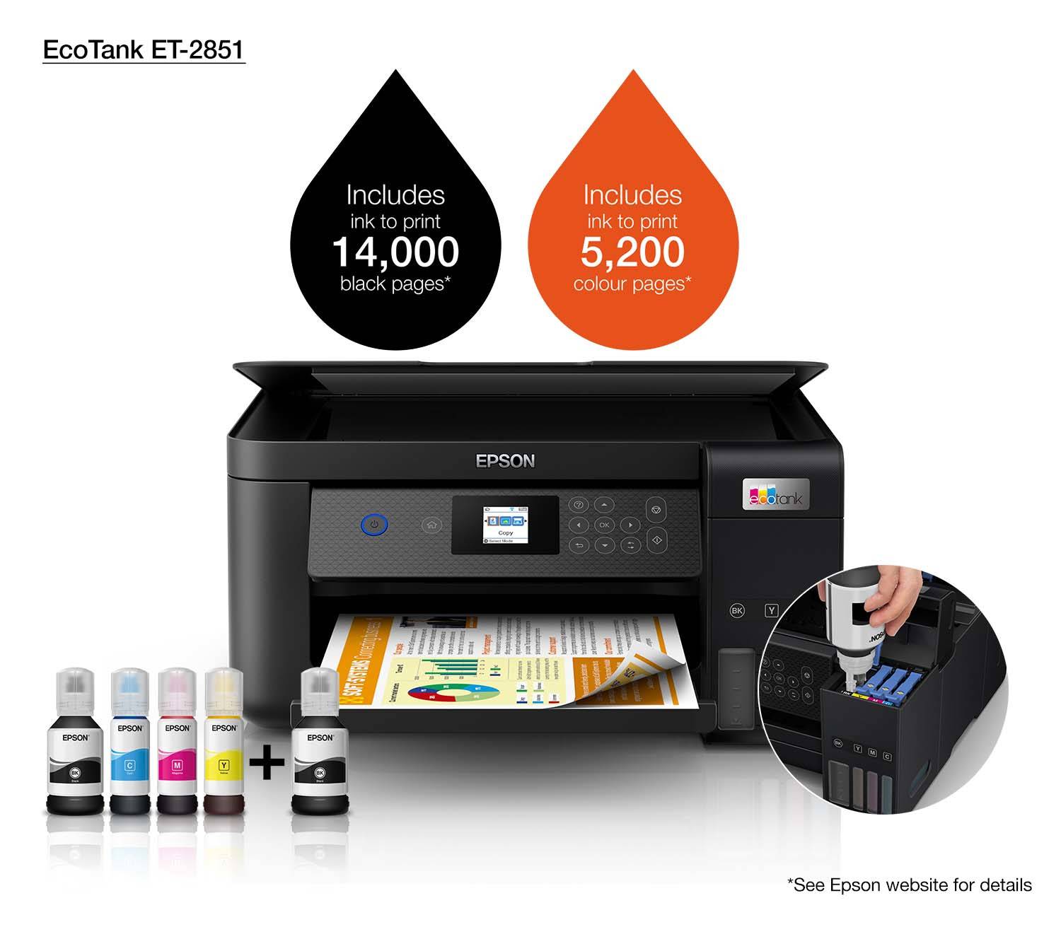 Epson EcoTank ET-2851 A4 multifunctionele Wi-Fi-printer met inkttank, inclusief tot 3 jaar inkt