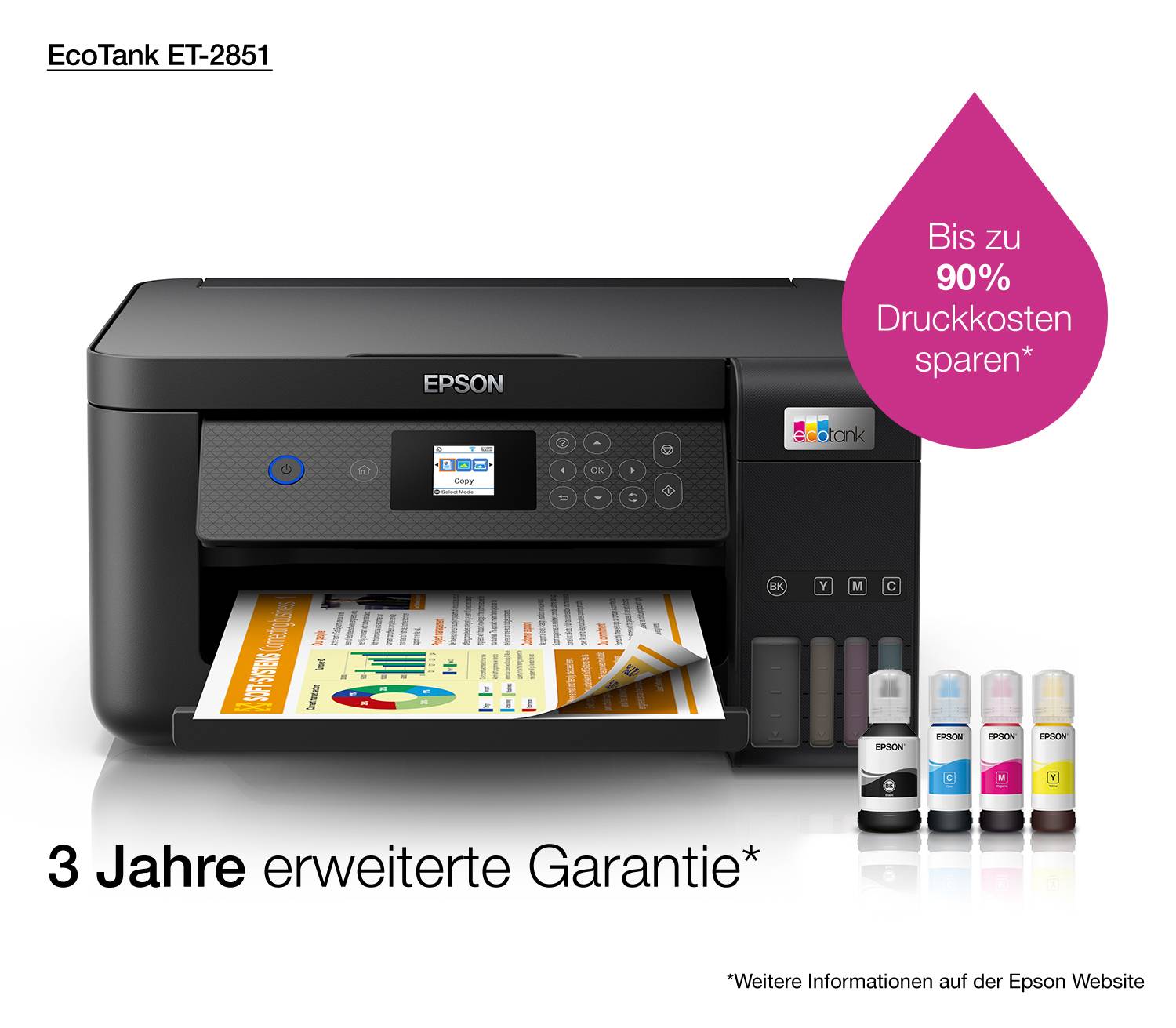 Epson EcoTank ET-2851 A4 multifunctionele Wi-Fi-printer met inkttank, inclusief tot 3 jaar inkt
