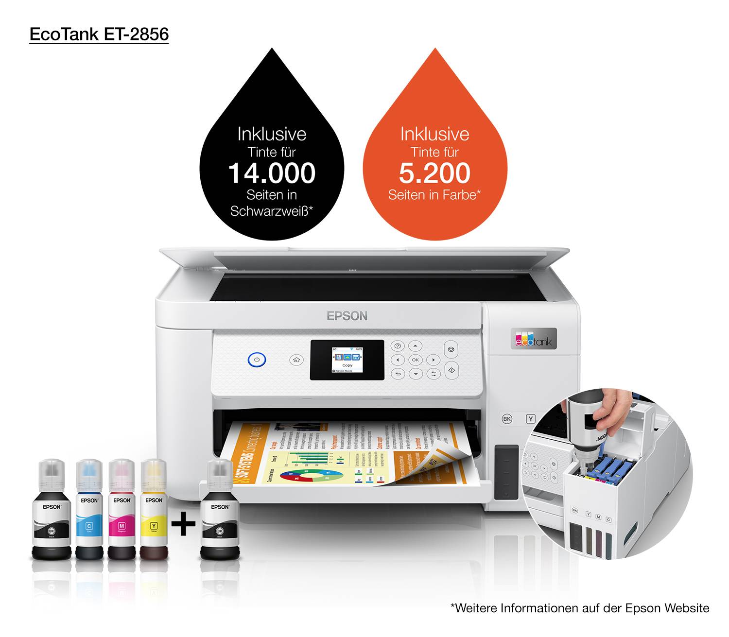 Epson EcoTank ET-2856 A4 multifunctionele Wi-Fi-printer met inkttank, inclusief tot 3 jaar inkt