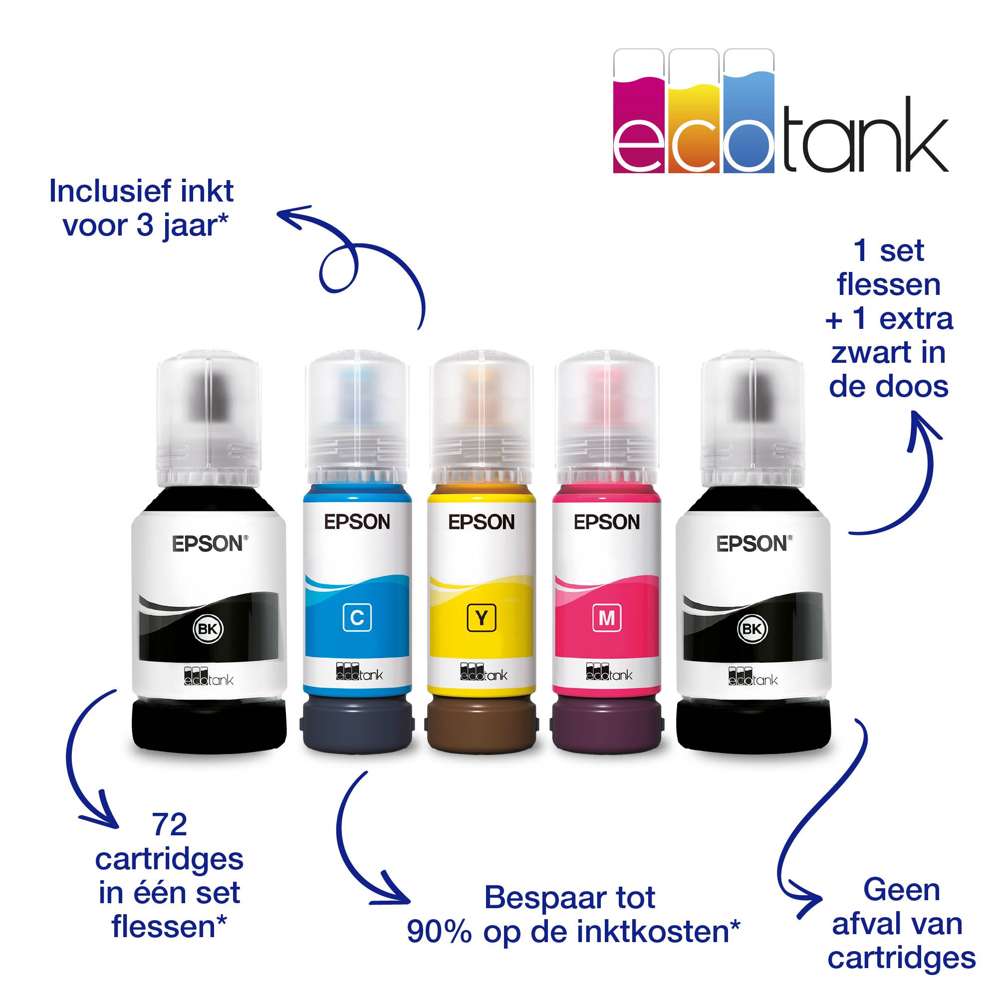 Epson EcoTank ET-2856 A4 multifunctionele Wi-Fi-printer met inkttank, inclusief tot 3 jaar inkt