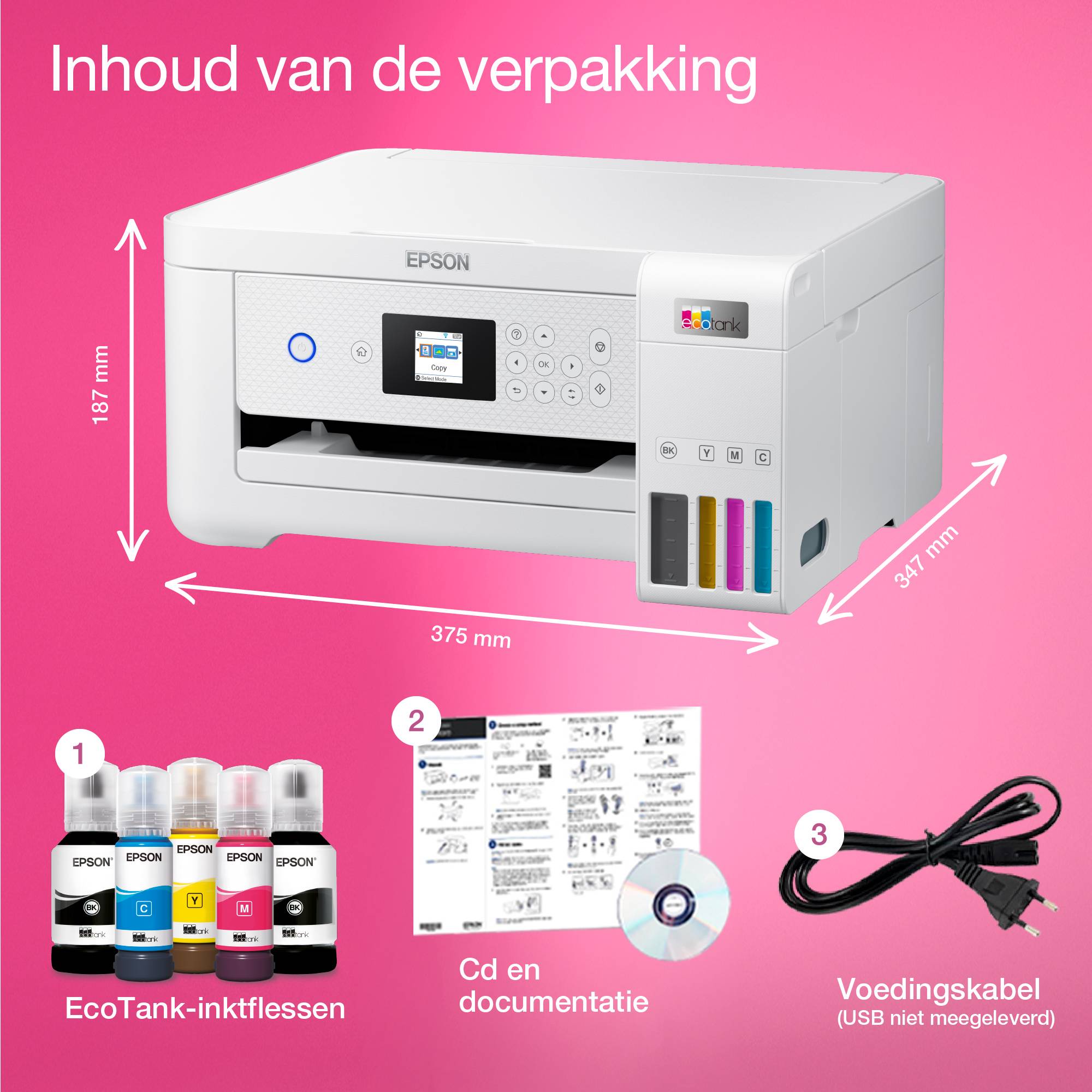 Epson EcoTank ET-2856 A4 multifunctionele Wi-Fi-printer met inkttank, inclusief tot 3 jaar inkt