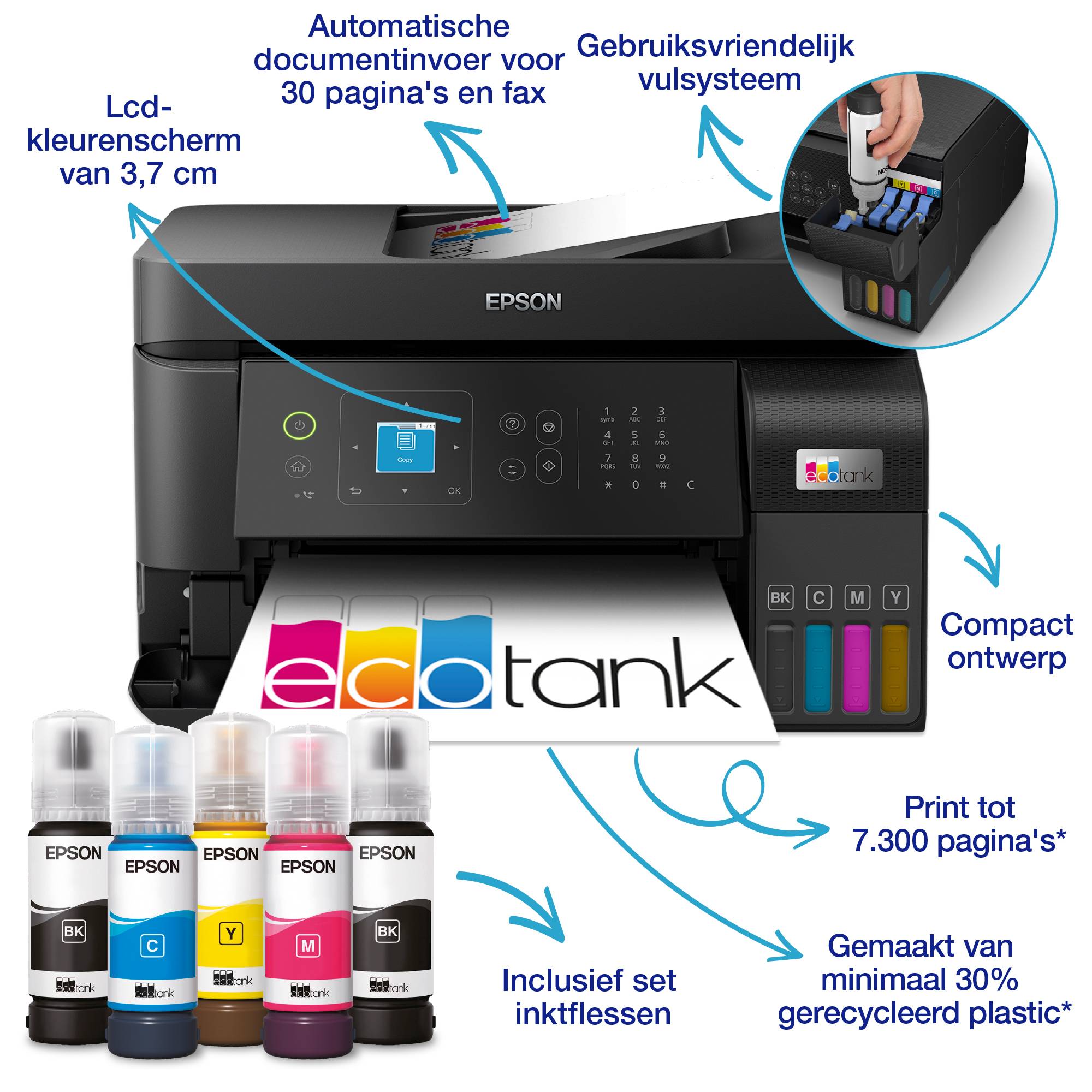Epson EcoTank ET-4810 A4 multifunctionele Wi-Fi-printer met inkttank, inclusief tot 3 jaar inkt