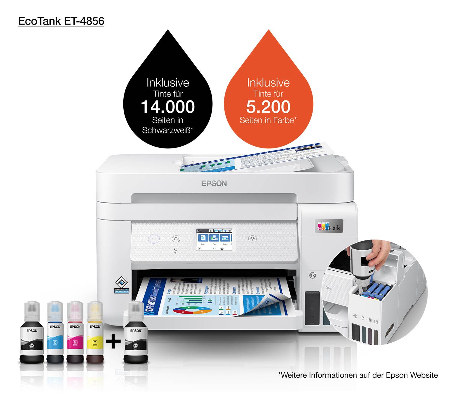Epson EcoTank ET-4856 A4 multifunctionele Wi-Fi-printer met inkttank, inclusief tot 3 jaar inkt