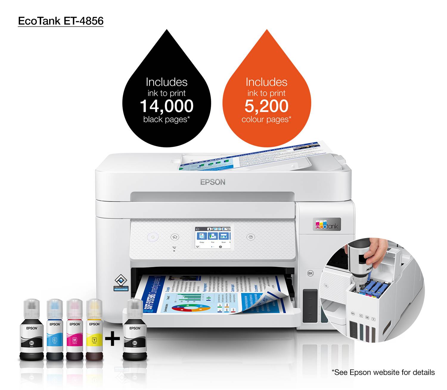 Epson EcoTank ET-4856 A4 multifunctionele Wi-Fi-printer met inkttank, inclusief tot 3 jaar inkt