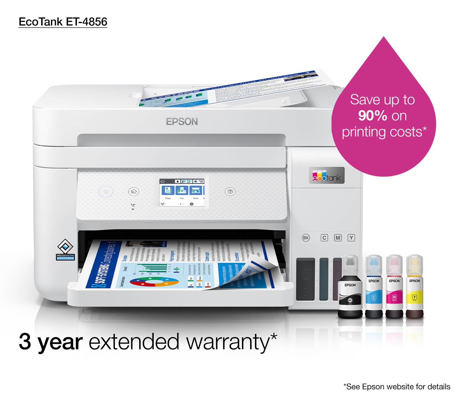 Epson EcoTank ET-4856 A4 multifunctionele Wi-Fi-printer met inkttank, inclusief tot 3 jaar inkt
