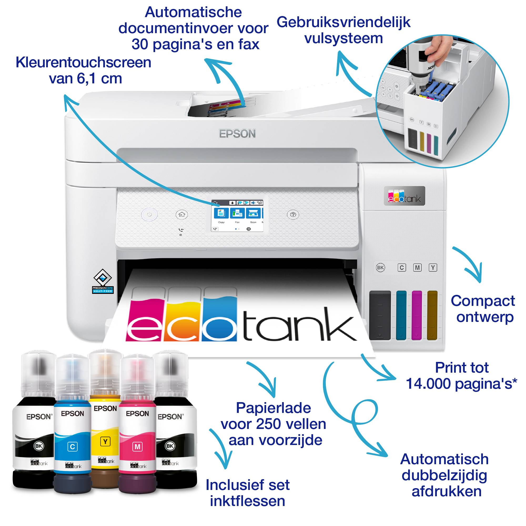 Epson EcoTank ET-4856 A4 multifunctionele Wi-Fi-printer met inkttank, inclusief tot 3 jaar inkt
