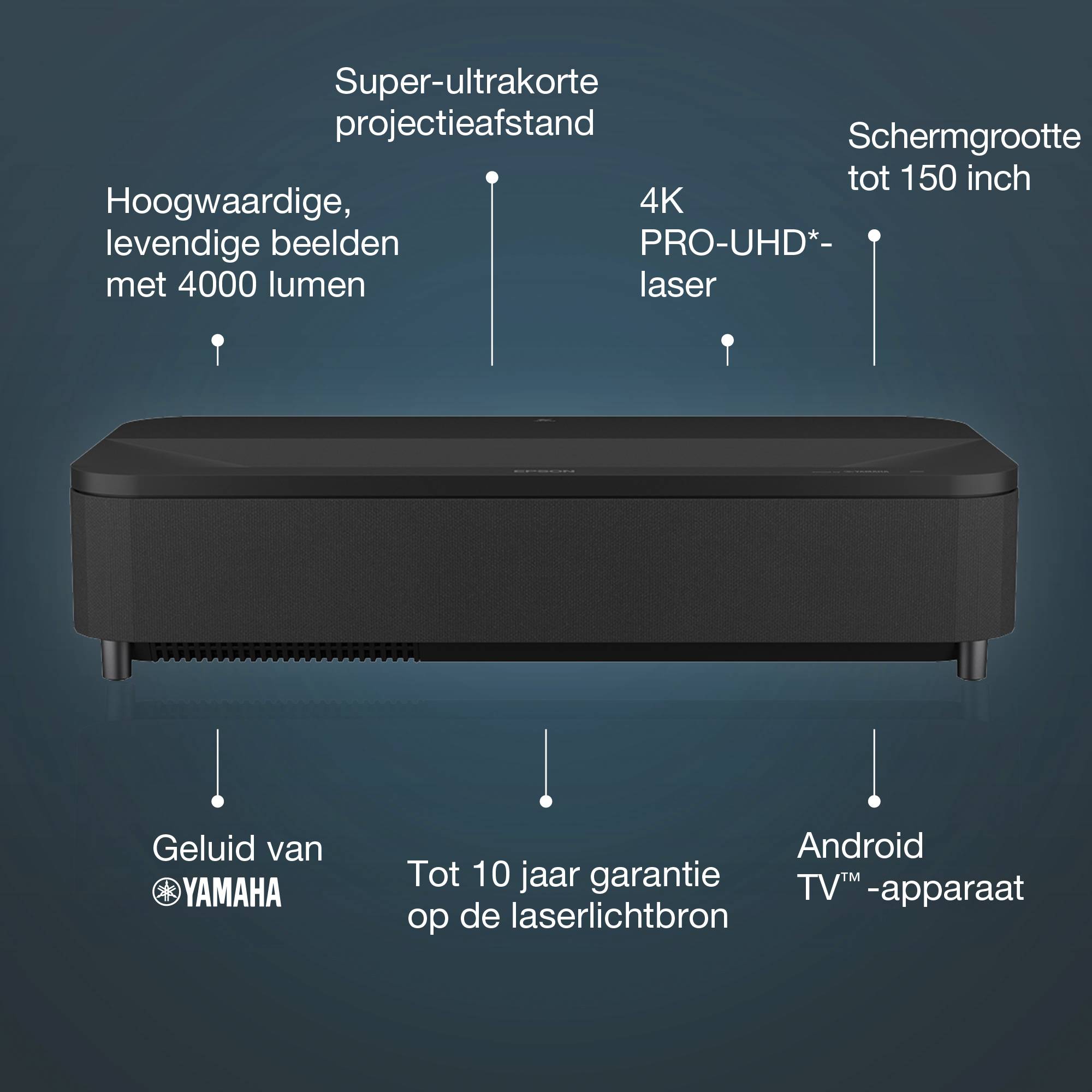 Epson EH-LS800B 4K PRO-UHD smart laserprojector, 4000 lumen, scherm van maximaal 150 inch