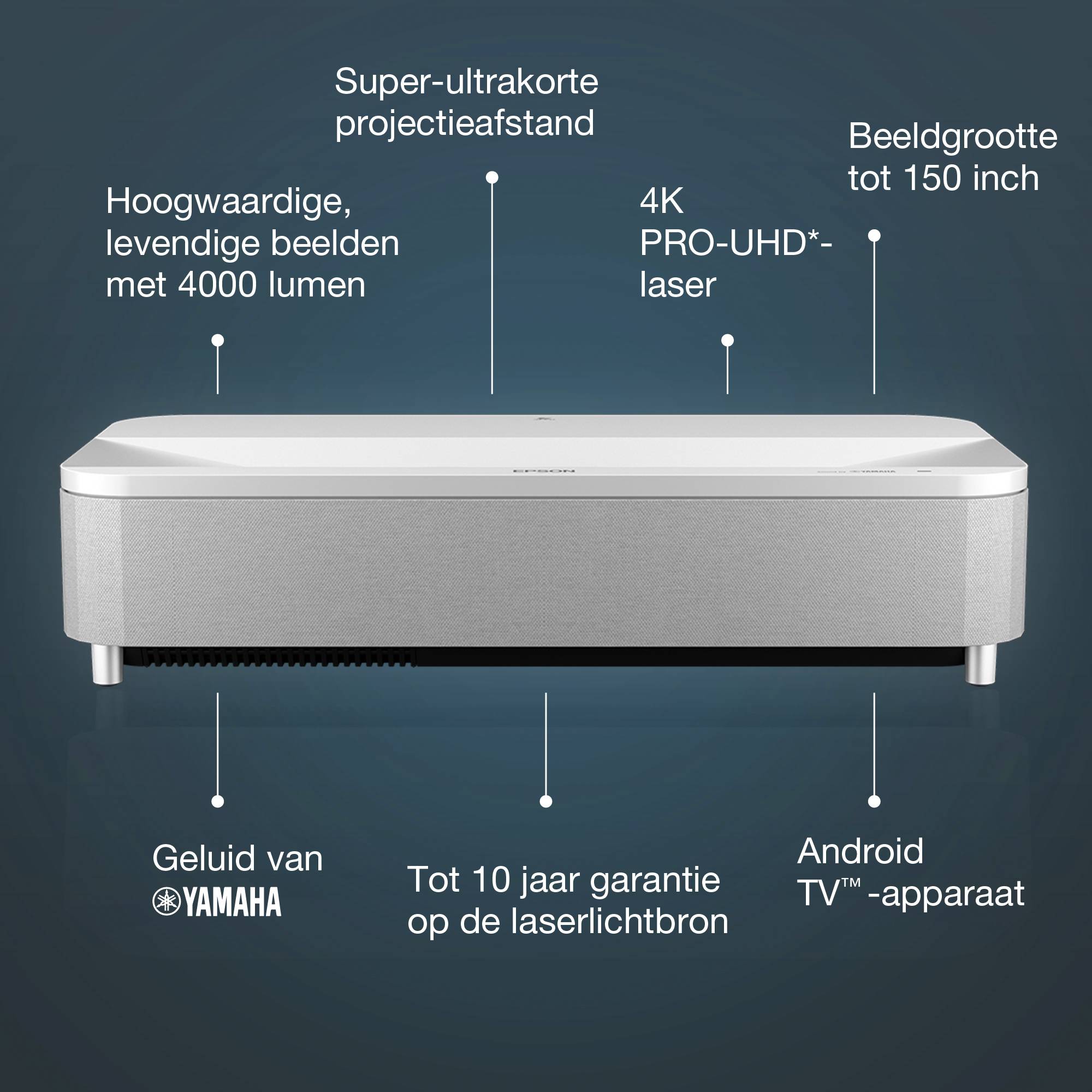 Epson EH-LS800W 4K PRO-UHD smart laserprojector, 4000 lumen, scherm van maximaal 150 inch