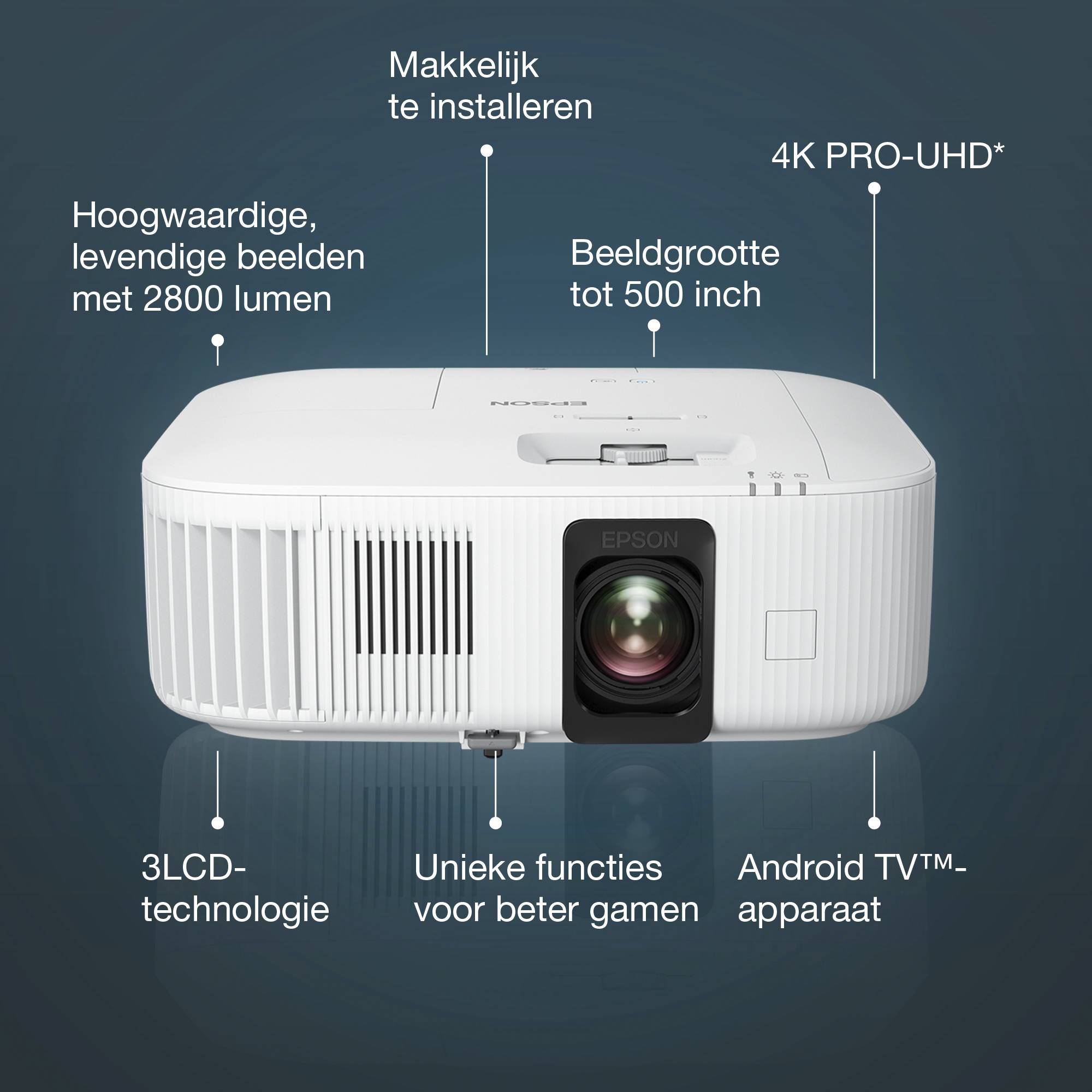 Epson EH-TW6250 4K PRO-UHD smart laserprojector, 2800 lumen, scherm van maximaal 500 inch