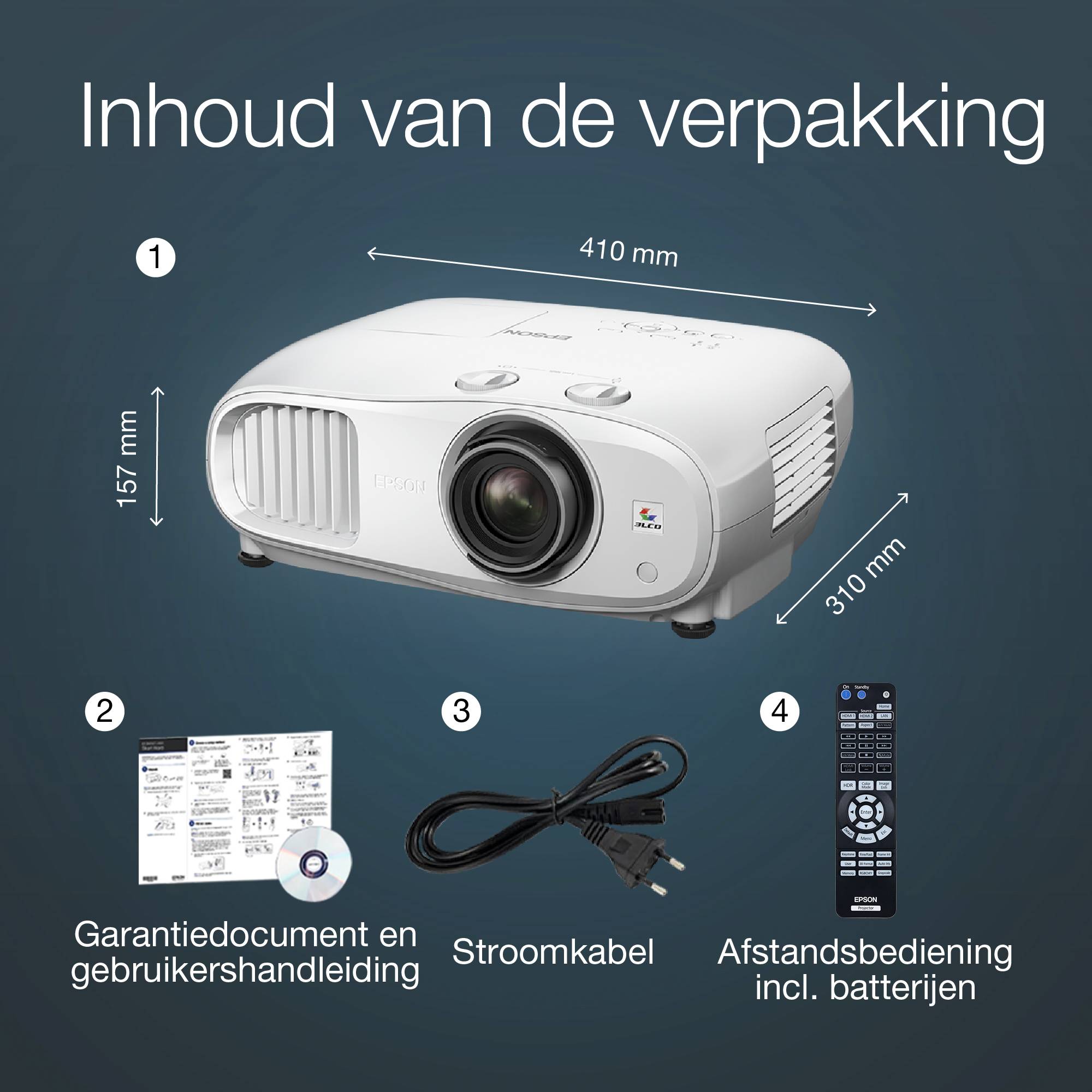 Epson EH-TW7100 4K PRO-UHD-projector, 3000 lumen, scherm van maximaal 500 inch