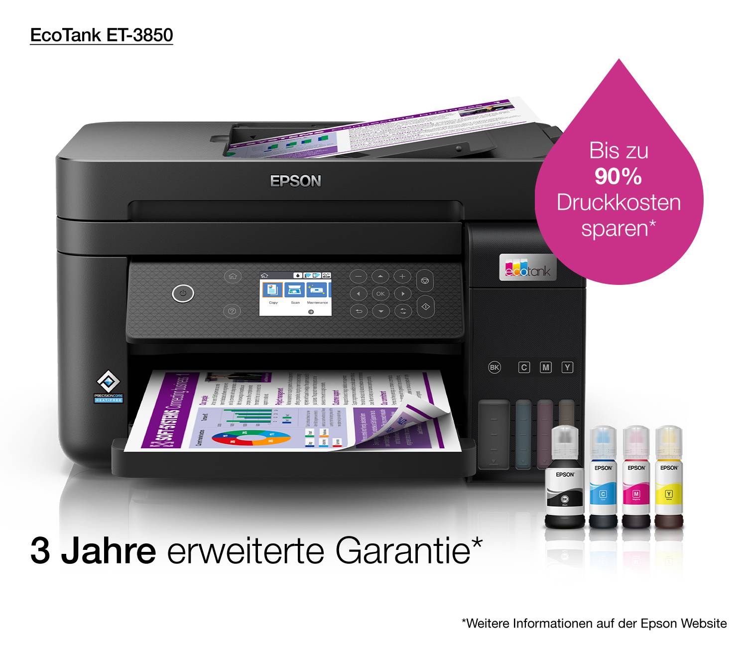 Epson EcoTank ET-3850 A4 multifunctionele Wi-Fi-printer met inkttank, inclusief tot 3 jaar inkt