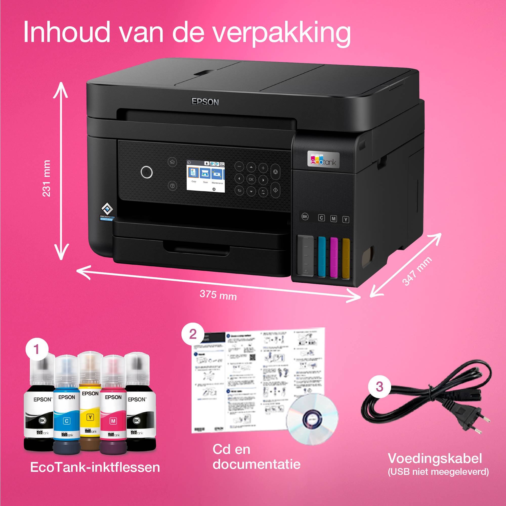 Epson EcoTank ET-3850 A4 multifunctionele Wi-Fi-printer met inkttank, inclusief tot 3 jaar inkt