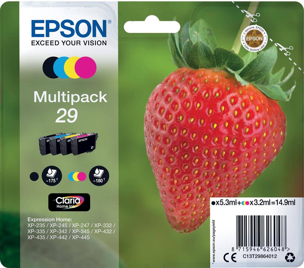 Epson inktcartridge 29, 180 pagina's, OEM C13T29864012, 4 kleuren