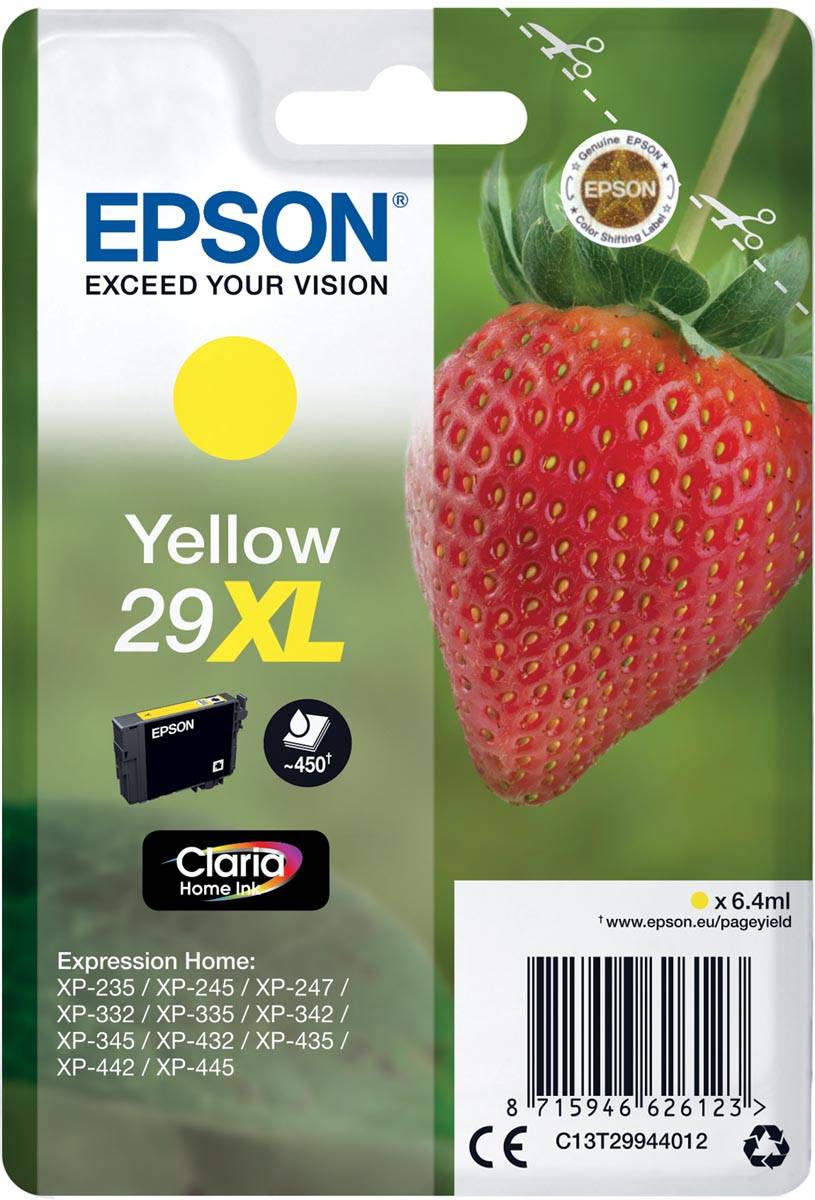 Epson inktcartridge 29XL, 450 pagina's, OEM C13T29944012, geel