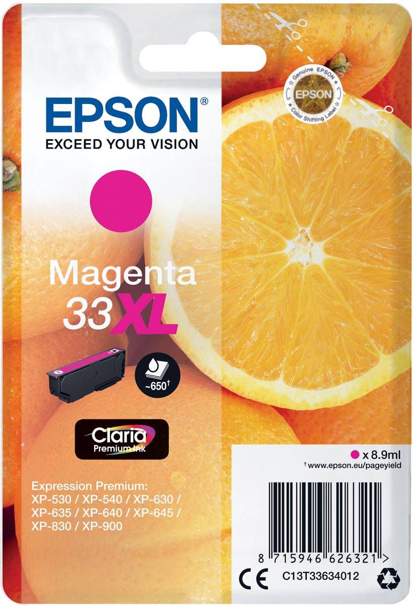 Epson inktcartridge 33XL, 650 pagina's, OEM C13T33634012, magenta