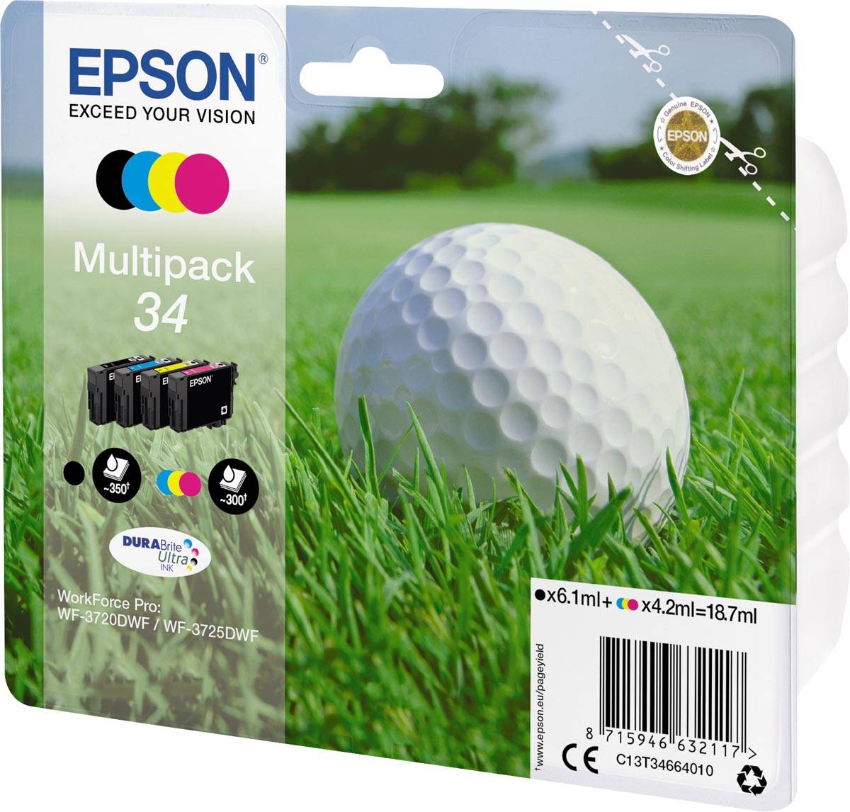 Epson inktcartridge 34, 300 - 350 pagina's, OEM C13T34664010, 4 kleuren