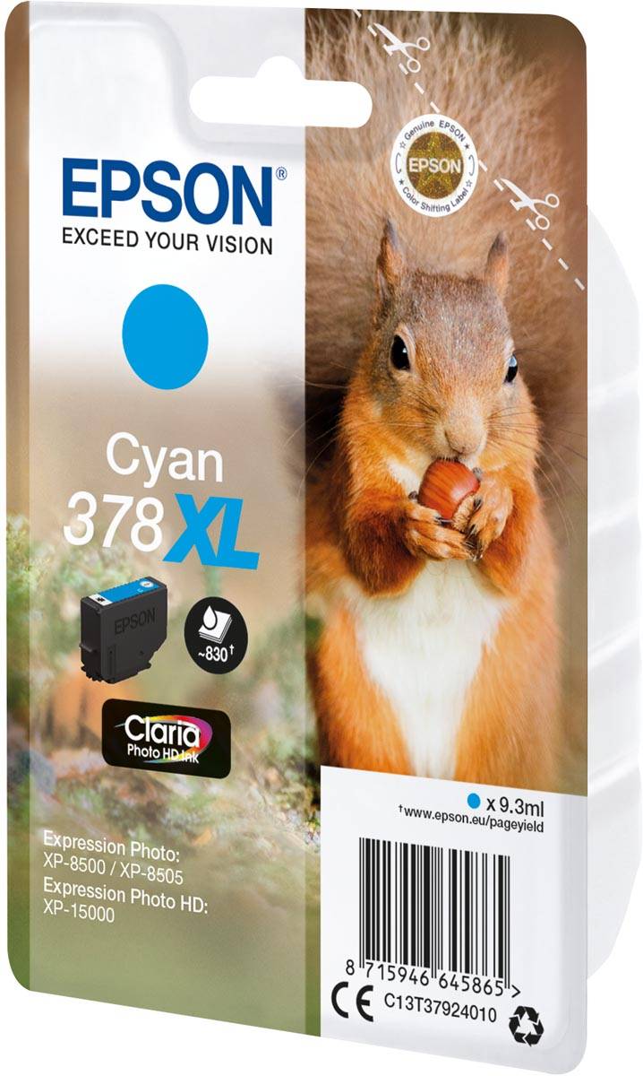 Epson inktcartridge 378 XL, 830 pagina's, OEM C13T37924010, cyaan