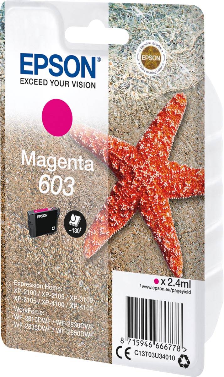 Epson inktcartridge 603, 130 pagina's, OEM C13T03U34010, magenta